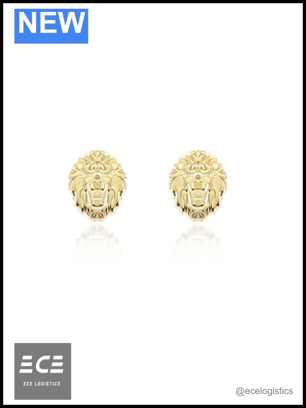 10K or 14K Yellow Gold Leo Zodiac Lion Head Stud Earrings for Women Girls